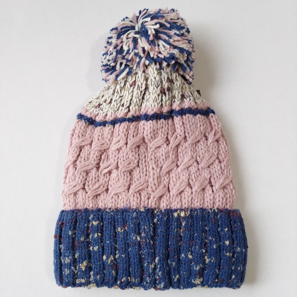 Womens Beanie Hat Pink Cable Knit Hat Winter Lined Pom Soft 100% Acrylic - Picture 3 of 11